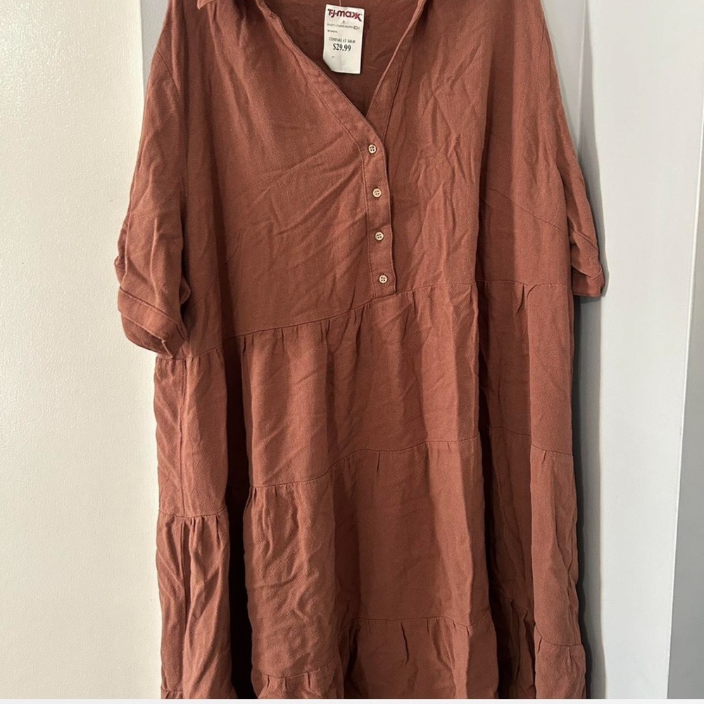 Velvet Heart Terracotta Button-Up Dress